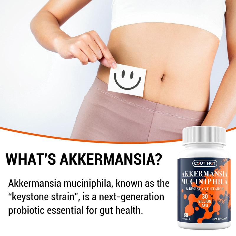 Akkermansia Muciniphila Probiotic 30 Billion AFU, Gut Health & Microbiome Support, Advanced Probiotic Supplement, 60 Capsules 60 count (Pack of 1)