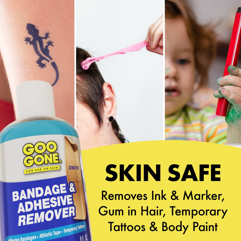[Australia] - Goo Gone Bandage Adhesive Remover For Skin - 8 Ounce - Safe Method to Remove Sports Tape, KT Tape, Temporary Tattoos, Ink, Medical Bandages and More 8 Fl Oz (Pack of 1) 