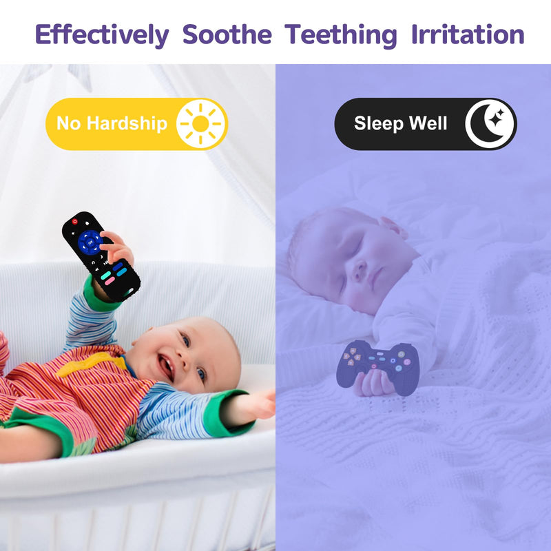 [Australia] - 2 Pack Silicone Teething Toys for Babies 0-6 Months, Teethers for Babies 6-12 Months, Remote Teether for Baby, Sensory Toys for Babies, Baby Chew Toys Black-Black 