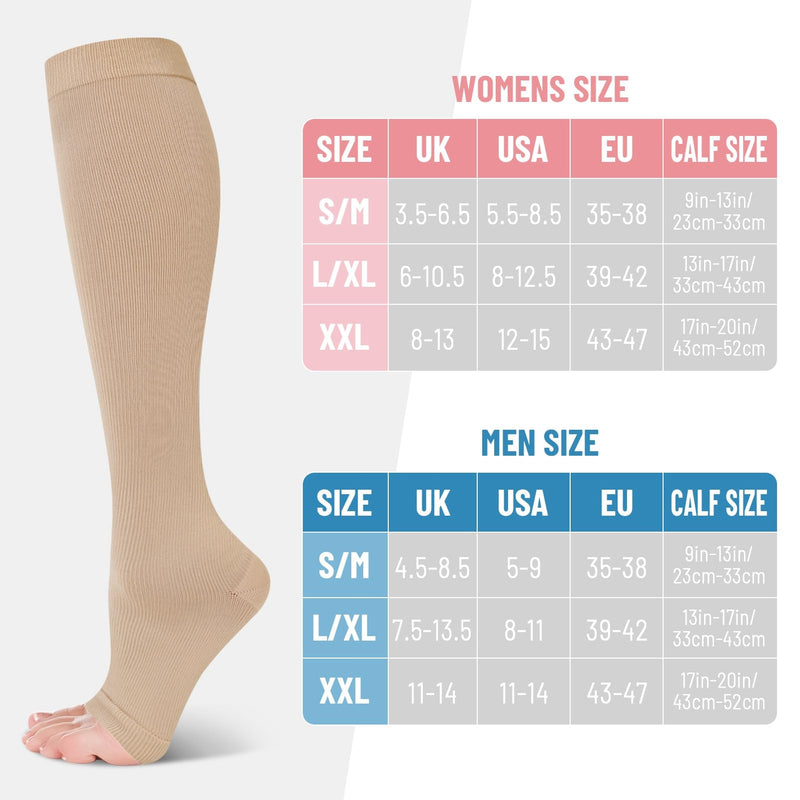 [Australia] - 2 pairs of women's compression stockings, 15-25 mmHg compression socks, long compression socks, travel stockings, support stockings for varicose veins, edema, flight, sports, travel, L/XL 