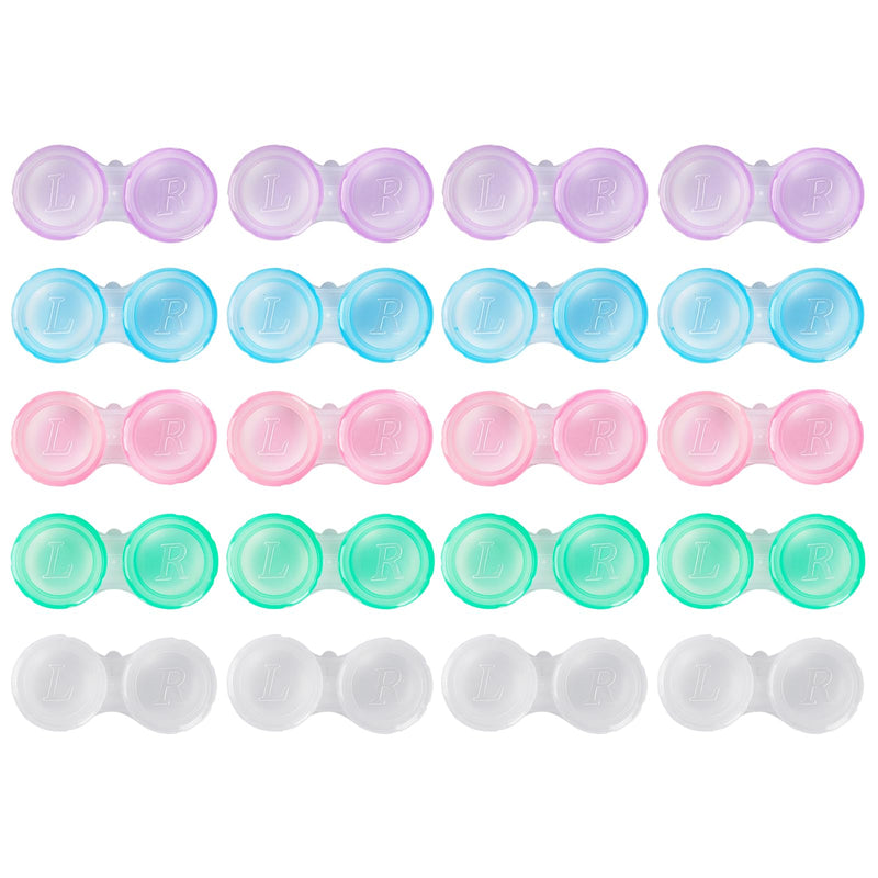 [Australia] - 20 Pack Contact Lens Cases, Transparent Contact Cases Bulk in 5 colors, Cute Contact Lenses Case Leak-proof, Eye Contact Case for Home and Travel 