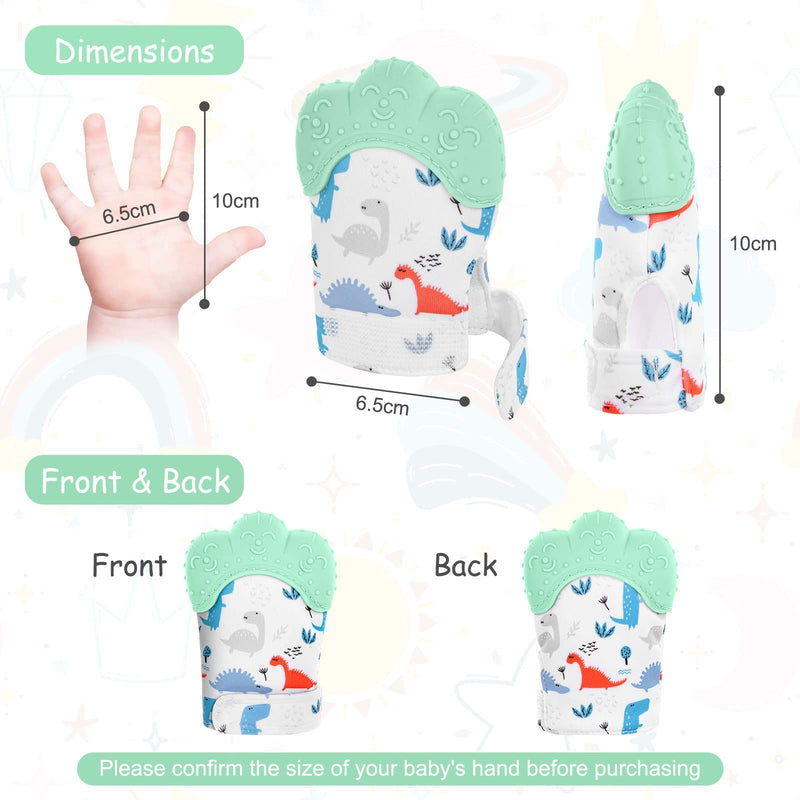 [Australia] - 2Pack Silicone Teething Mitt, Soothing Infant Teething Mitten Pain Relief, Prevent Scratches Glove, Safe Silicone Teething Toys for 0-12 Months green dinosaur 
