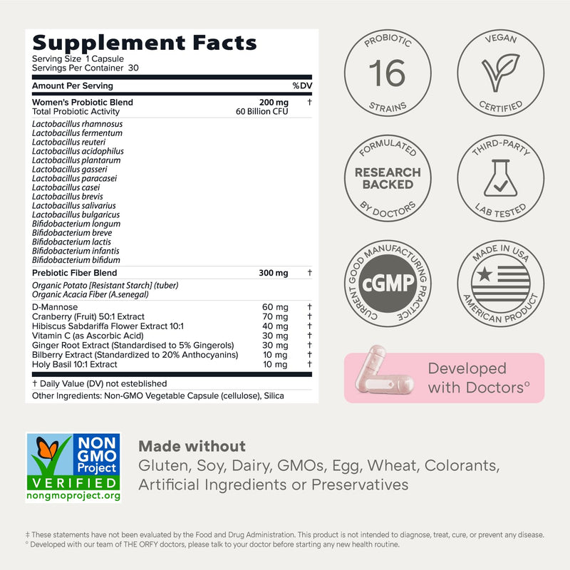 [Australia] - Complete Probiotics for Women - Vaginal, UT, Digestive & Immune Health - 60 Billion CFU, 16 Probiotic Strains, Prebiotics and Probiotics with Holy Basil - Once Daily, 30 Count 30 Count (Pack of 1) 