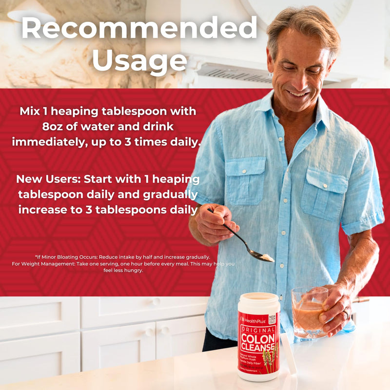 [Australia] - Health Plus Colon Cleanse - Natural Daily Fiber Powder- Gluten Free, Detox, Heart Healthy (12 Ounces, 48 Servings) Original 12 Ounce (Pack of 1) 