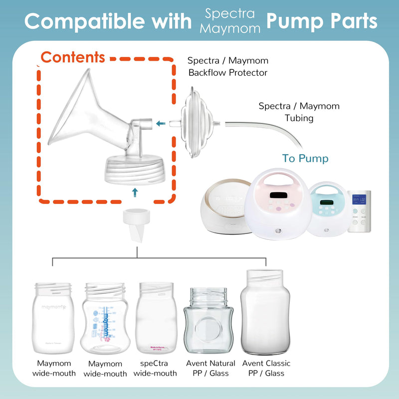 [Australia] - Maymom Wide Neck Pump Part Compatible with spectra S1/S2 Pumps; Incl Wide Mouth Flange; Not Original Spectra Flange; Replaces Spectra Shield (19 mm Two Flanges) Two Flanges Clear 19 mm 