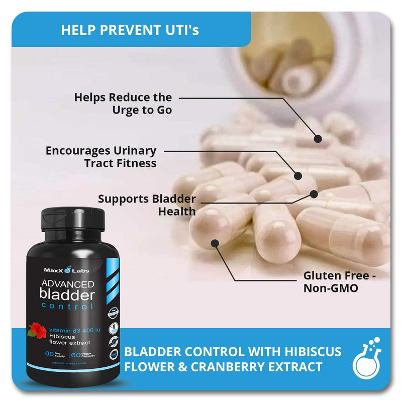 Advanced Bladder Control Supplements for Women & Men with Vitamin D3, 60 Ct | Supports Urinary Tract Health and Helps Overactive Bladder - Cranberry Pills with Pumpkin Seed Extract by MaxX Labs 60 Count (Pack of 1) Advanced Bladder Control