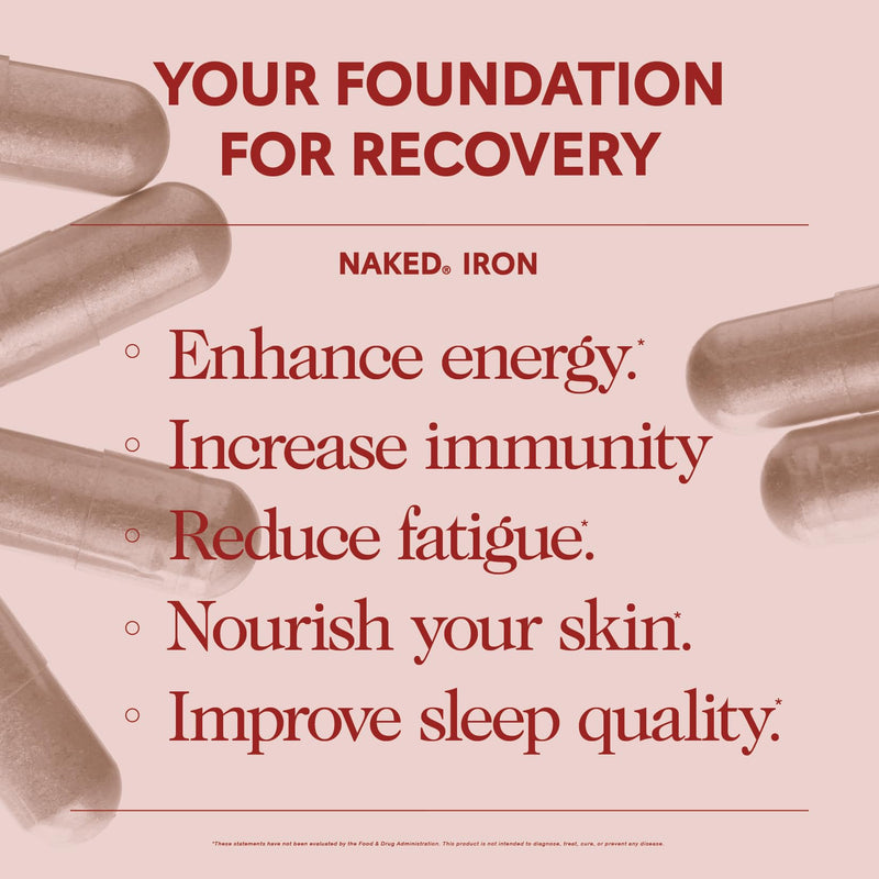 [Australia] - Naked Iron 65mg, 325mg Ferrous Bisglycinate - High Potency Iron Supplement for Iron Deficiency, Cellular Energy Support, Promotes Healthy Red Blood Cell Production, Non-GMO, Gluten-Free, 60 Capsules 