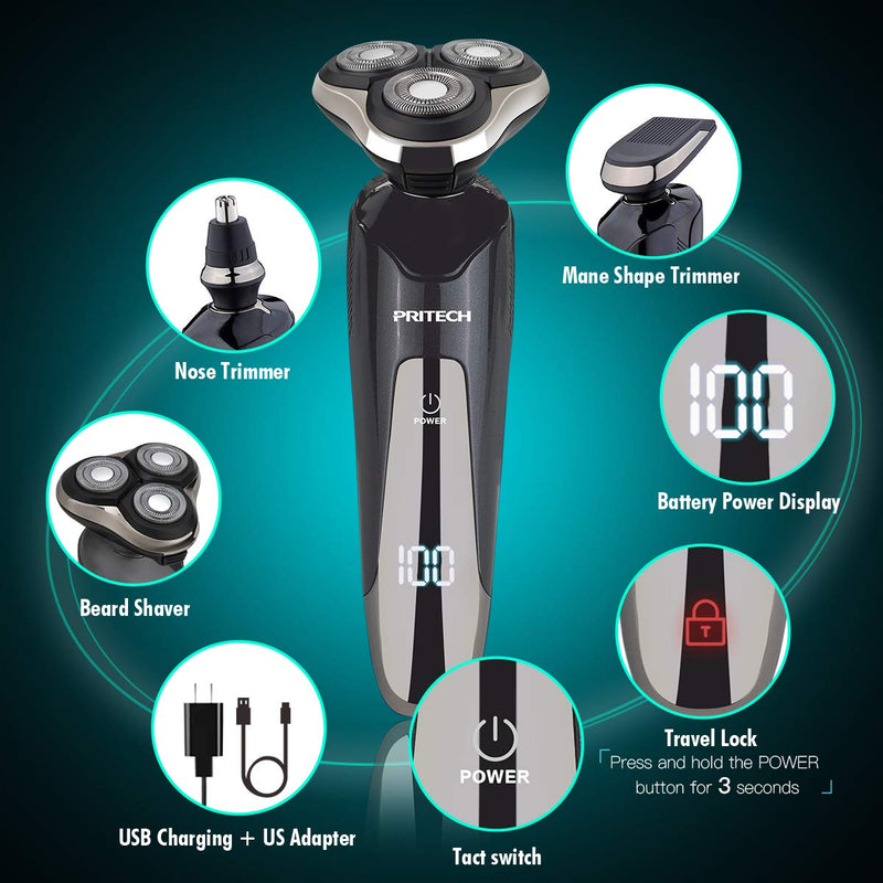 [Australia] - Electric Razor for Men - Rechargeable Electric Shaver for Men, Waterproof Wet Dry Cordless Razor with Nose Hair Trimmer and Sideburns Trimmer 3 IN 1 Rotary Shavers 