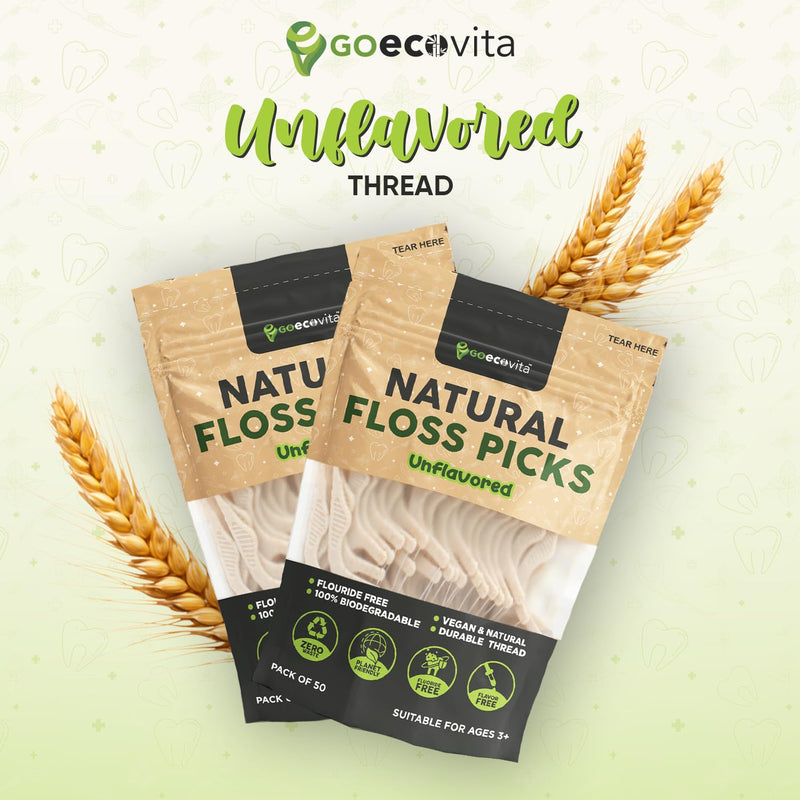 [Australia] - Biodegradable Floss Picks (Unflavored) - Natural Straw Wheat Handle | Thin & Durable Thread for Tight Gaps! | Dental Flossers for Adults | Gentle on Gums & Teeth | Eco Friendly, Vegan (100 Pack) 100 Foot (Pack of 1) 