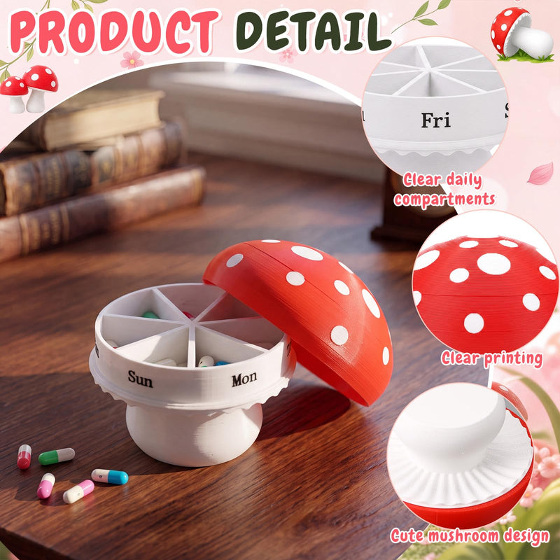 Mifoci 3D Printed Mushroom Pill Organizer Large Weekly Pill Case Mushroom Cute Decorative Medicine Box 7 Day Medication Container for Fish Oil Vitamins Supplements 4 Inch