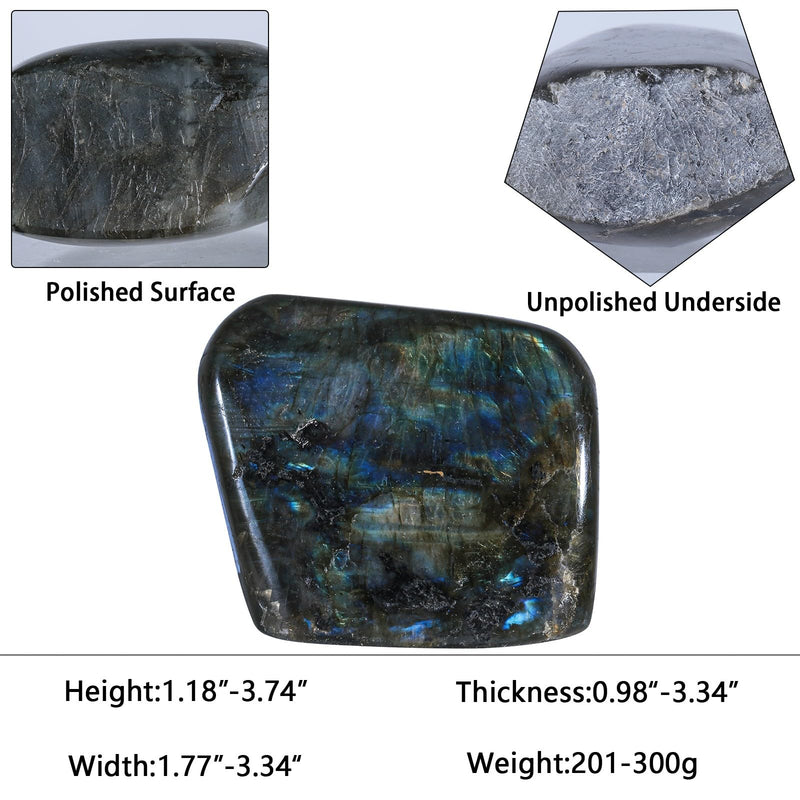 moonsix Natural Labradorite Upright Crystal Rock Slab, 1.18-3.74 inch | Irregular Polished Palm Stone for Home Office Table Decor for Reiki Healing 201-300 Gram