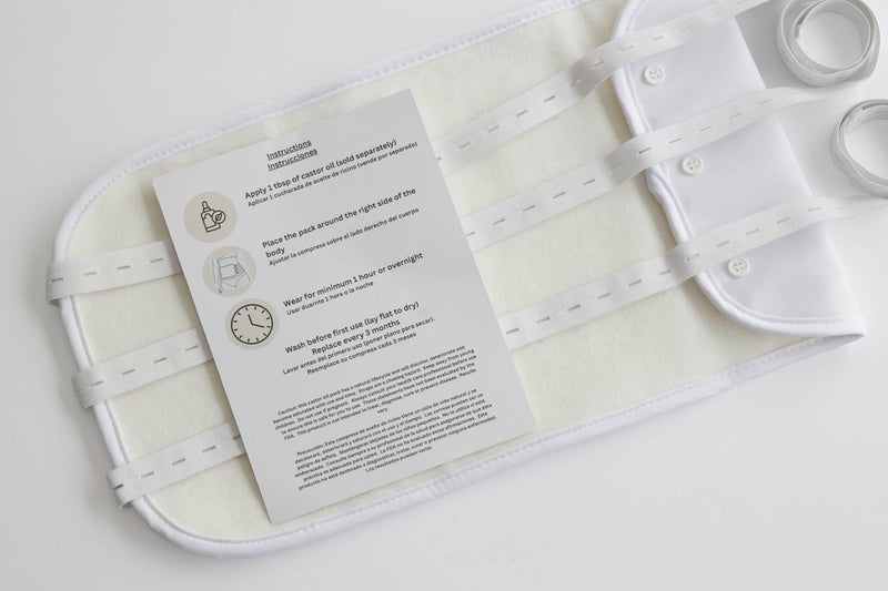 Double Layered Organic Cotton Castor Oil Pack for Liver- heatless, Less-Mess, Reusable- Easy Button Closure with 3 Stretchy Straps for Optimal Comfort, Designed for All Shapes and Sizes.