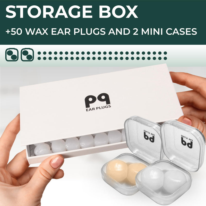 [Australia] - PQ Wax Ear Plugs for Sleeping, Swimming - 50 Noise Cancelling Silicone Gel Wax Earplugs, Ear Protection for Sleep and Swim, Soft Wax Pillows with Sound Blocking Level 32Db, (50 Pillows), Color: White White Color 50 