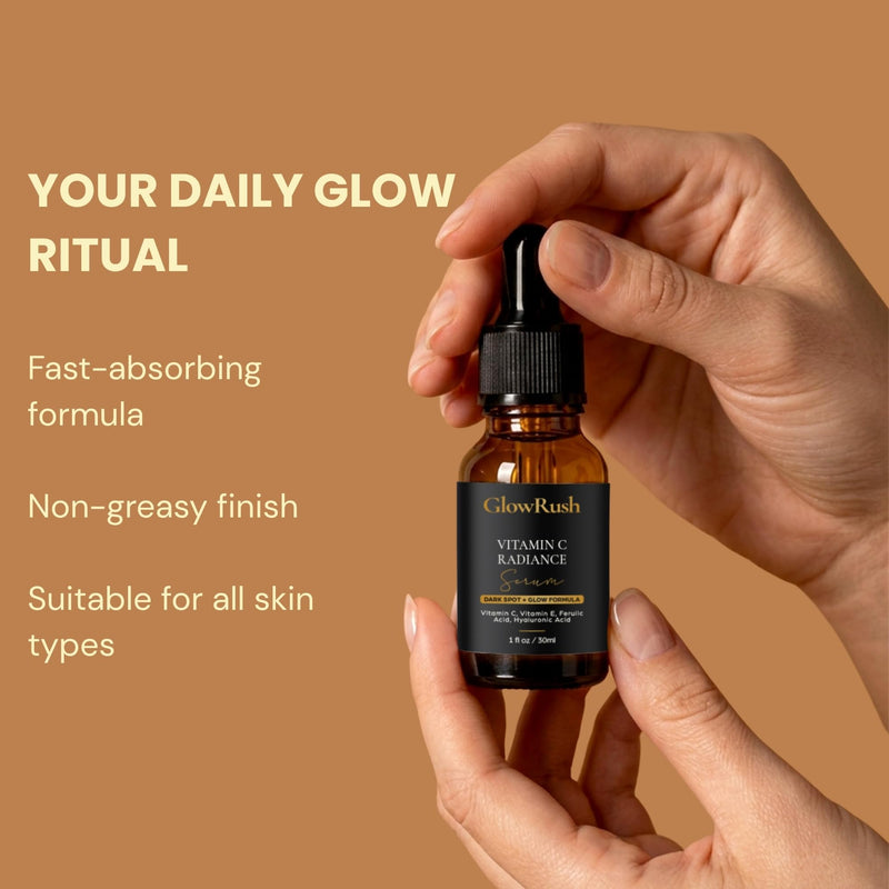 GlowRush Vitamin C Radiance Serum with Ferulic Acid, Vitamin E & Hyaluronic Acid | Brightening Face Serum for Dark Spots & Uneven Skin Tone | 1 fl oz