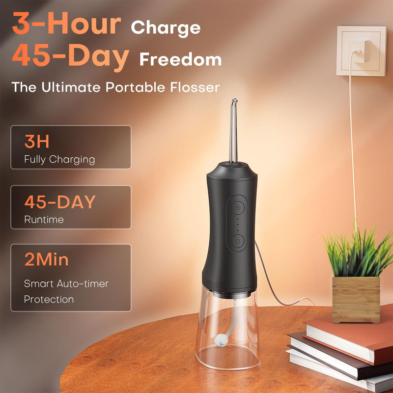 [Australia] - Water Dental Flosser - Portable Cordless Oral Irrigator 300ML, Rechargeable IPX7 Waterproof Irrigation Cleaner for Teeth Cleaning & Flossing, Travel & Home Use Black 