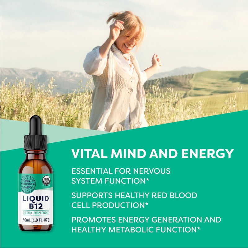 Vimergy Liquid Vitamin B12 Brain Function, 2500 mcg, Organic, 30 Servings | Brain Body Nourish*, Supports Oxygen and energy to the Brain*, Methylcobalamin & Adenosylcobalamin, Vegan, Non-GMO 1 Fl Oz (Pack of 1)
