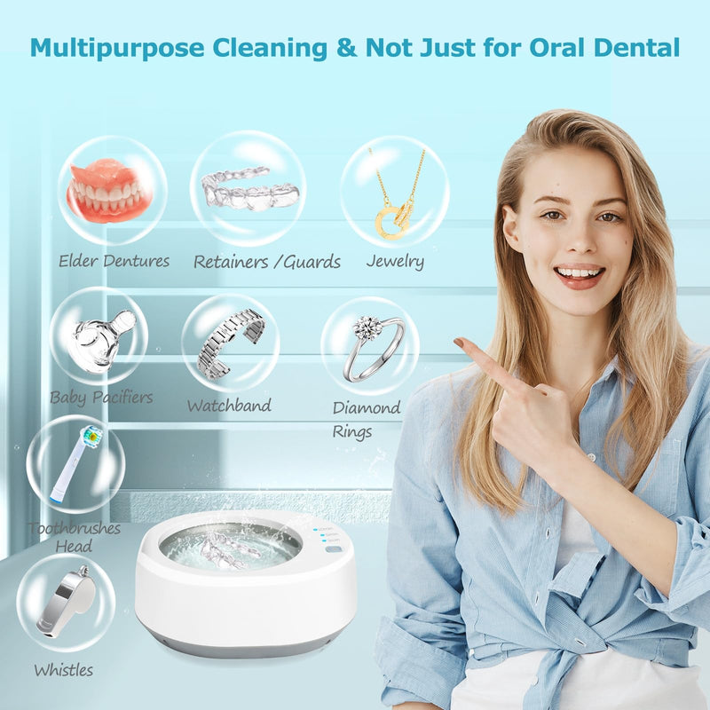 [Australia] - Ultrasonic Jewelry Cleaner, 49kHz Mini Ultrasonic Retainer Cleaner Machine for Earrings, Jewelry, Dentures, Aligner, Night Guards, Mouth Guard- 304 Stainless Steel, 3 Cleaning Modes Elegant Gray 