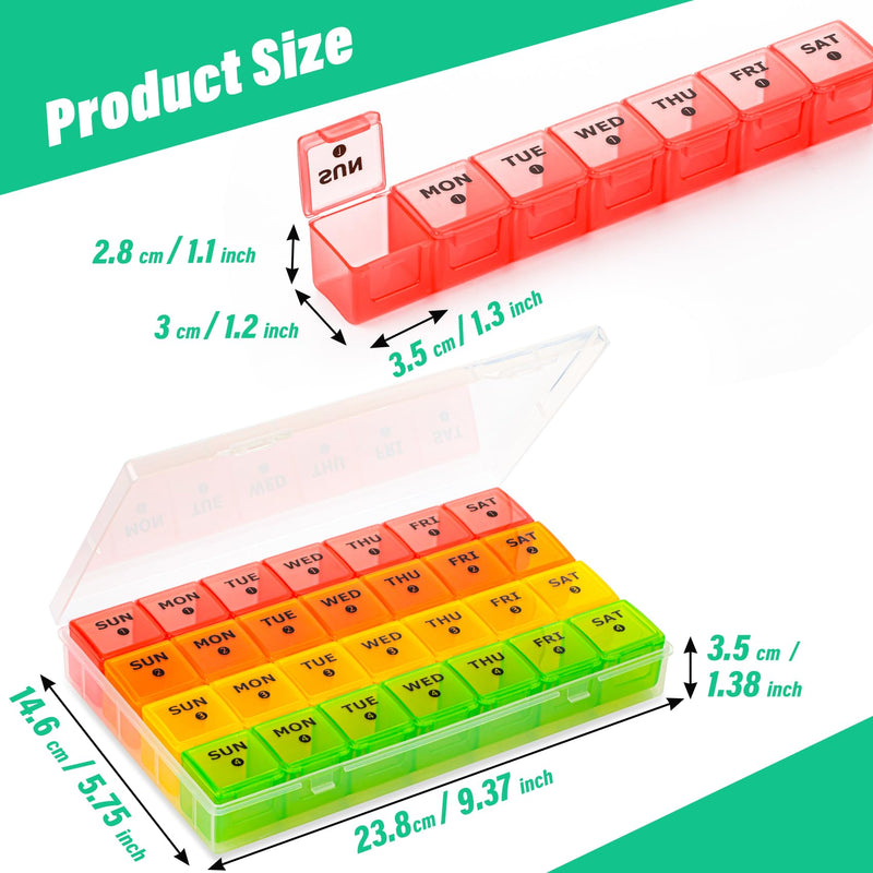 Yaklim Large Monthly Pill Organizer, XL 4 Weeks, 28 Day,ROYG | XL Compartments Hold 8 Fish Oils, 1 Time a Day, 4 Removable Weekly Trays, BPA-Free, for Travel, Vitamins, Supplements Chroma