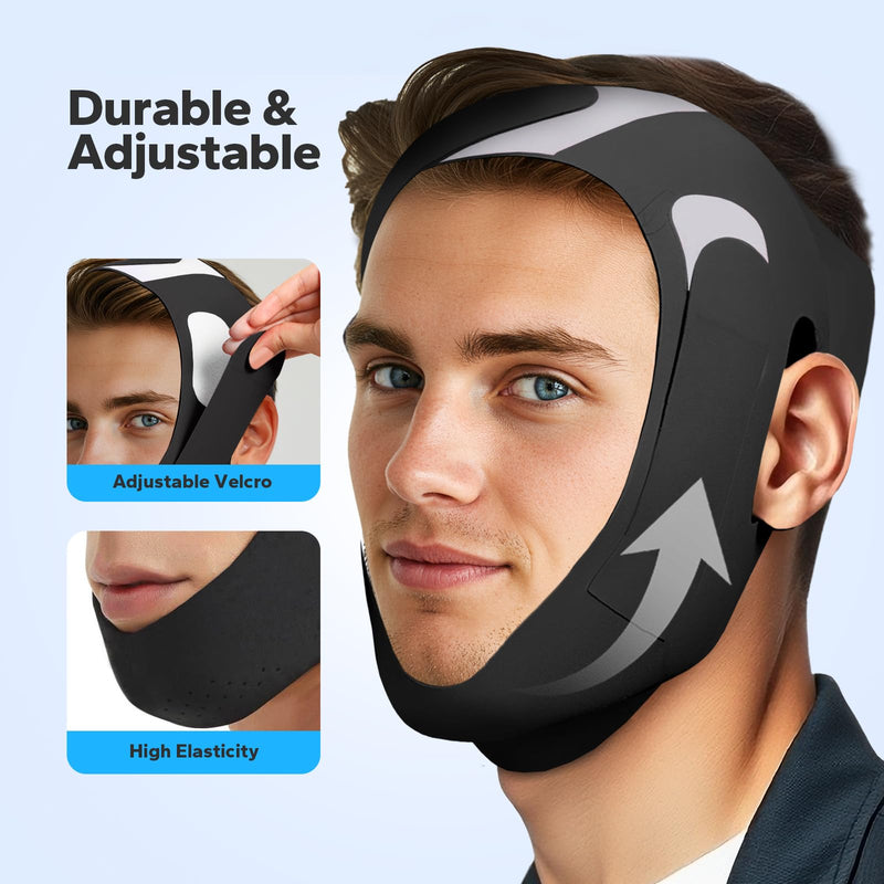 [Australia] - Anti-Snoring Chin Strap, Adjustable Chin Strap for Sleeping, Anti Snore Solution, Snoring Stopper, Chin Strap for Mouth Breathing Prevention (Black) 