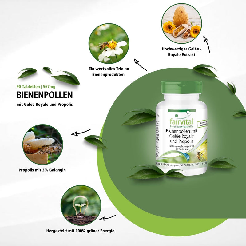 [Australia] - Fairvital | Bee pollen with royal jelly and propolis - 90 tablets - HIGH DOSE 