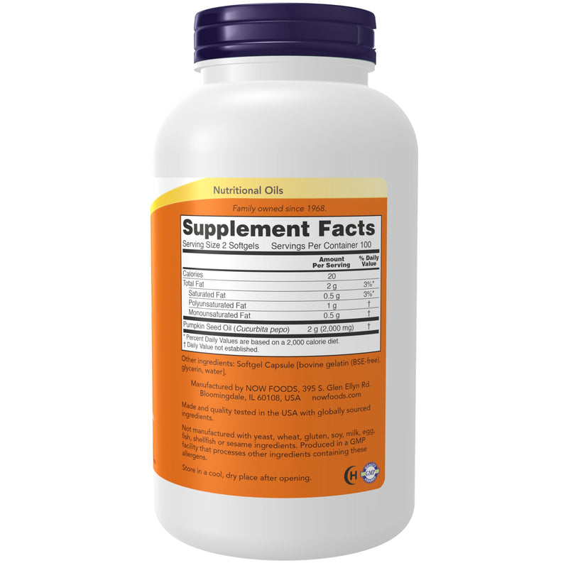 NOW Supplements, Pumpkin Seed Oil 1000 mg with Essential Fatty Acids and Phytosterols, Cold Pressed, 200 Softgels 200 Count (Pack of 1)