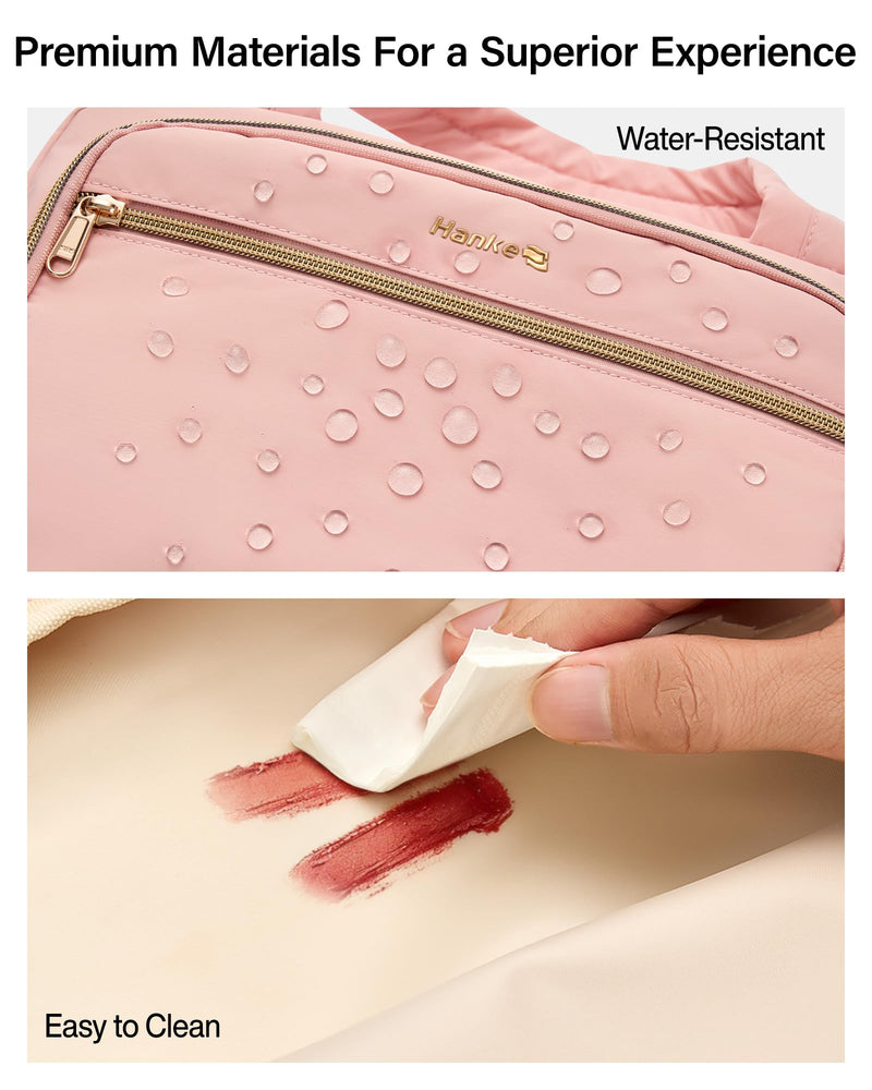 Hanke Hanging Travel Toiletry Bag for Women, Water-Resistant Makeup Organizer with Hook, Cosmetic Bag for Bathroom & Travel Essentials Accessories, Pink