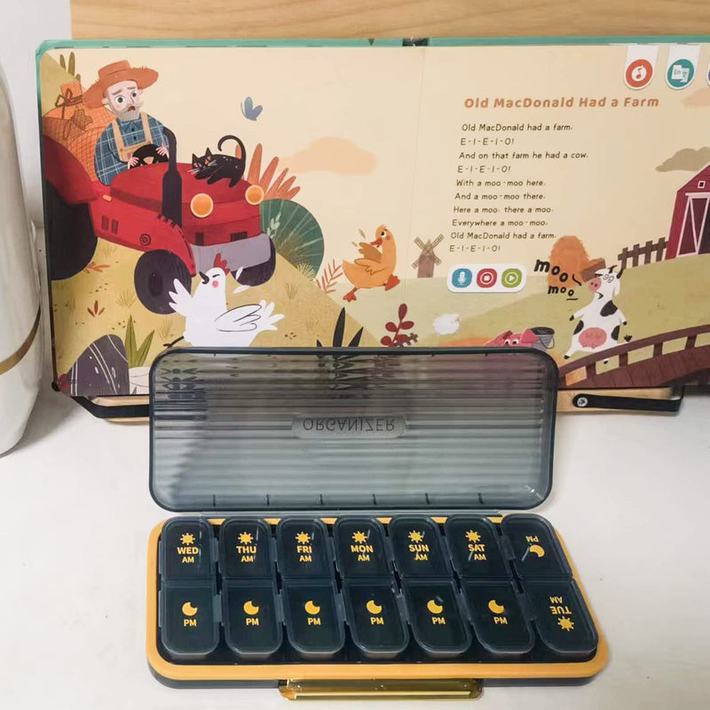 7-Day Pill case 2 Times a Day, Pill Organizer 2 Times a Day,Am Pm Daily Pill Case Travel Pill Organizer,Large Capacity Pill Organizer for Medicine Vitamin Fish,14 Cells 2 Times a Day Pill Organizer
