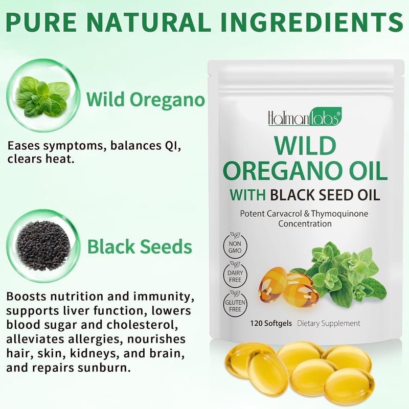 [Australia] - Oregano Oil Capsules, 2 in 1 Oil of Oregano with Black Seed Oil, Oregano Oil Supplement Capsules, Organic Oil of Oregano Extract, Non-GMO, Gluten Free 120 Count (Pack of 1) 