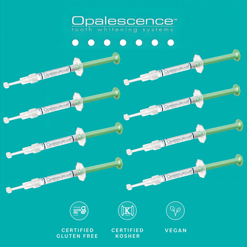 Opalescence 20% Gel Syringes Teeth Whitening - Refill Kit (8 Syringes) Carbamide Peroxide, Fluoride. Made by Ultradent, in Mint Flavor. Tooth Whitening - 5196-4 Opalescence 0.04 Fl Oz (Pack of 8)