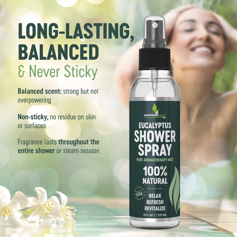 Pure Eucalyptus Shower Spray - Eucalyptus Spray for Shower, Sauna and Spa | 100% Pure & Organic Oil - Steam Room Oil - Aromatherapy - Sinus Congestion Relief - Tension Relief - Made in USA - Big (8oz) 8 Fl Oz (Pack of 1)