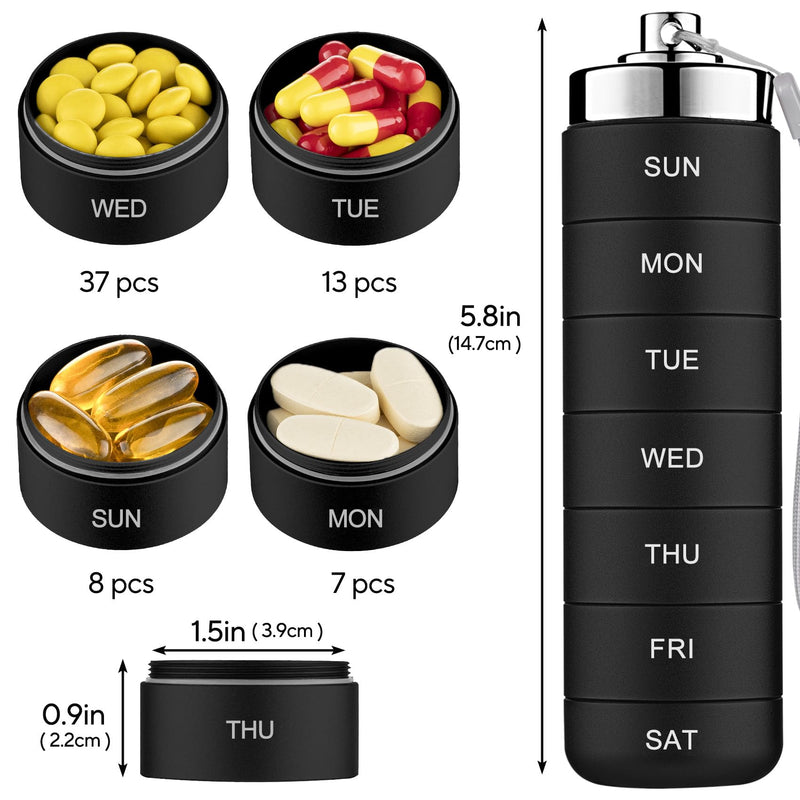 Mossime Metal Pill Organizer, Stackable Waterproof Weekly Travel Pill Box | Metal Pill Case, Large Aluminum Alloy Vitamin Organizer, BPA Free 7 Day Daily Medicine Organizer for Fish Oil, Supplement Black