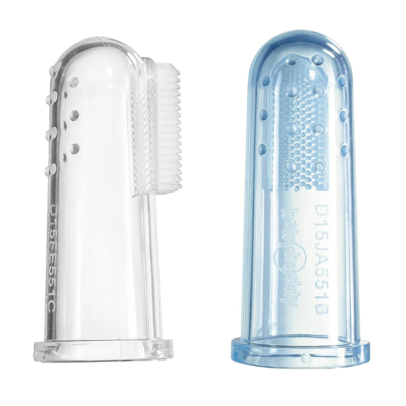 [Australia] - Brilliant Baby Finger Toothbrush - Silicone Gum Massager and Teether Brush for Infant and Toddler, 3 Months Old and Up, Gum and Tooth Cleaner, for Teething Relief- Oral Care, Blue/Clear, 2 (Pack of 2) 2 Count (Pack of 2) 