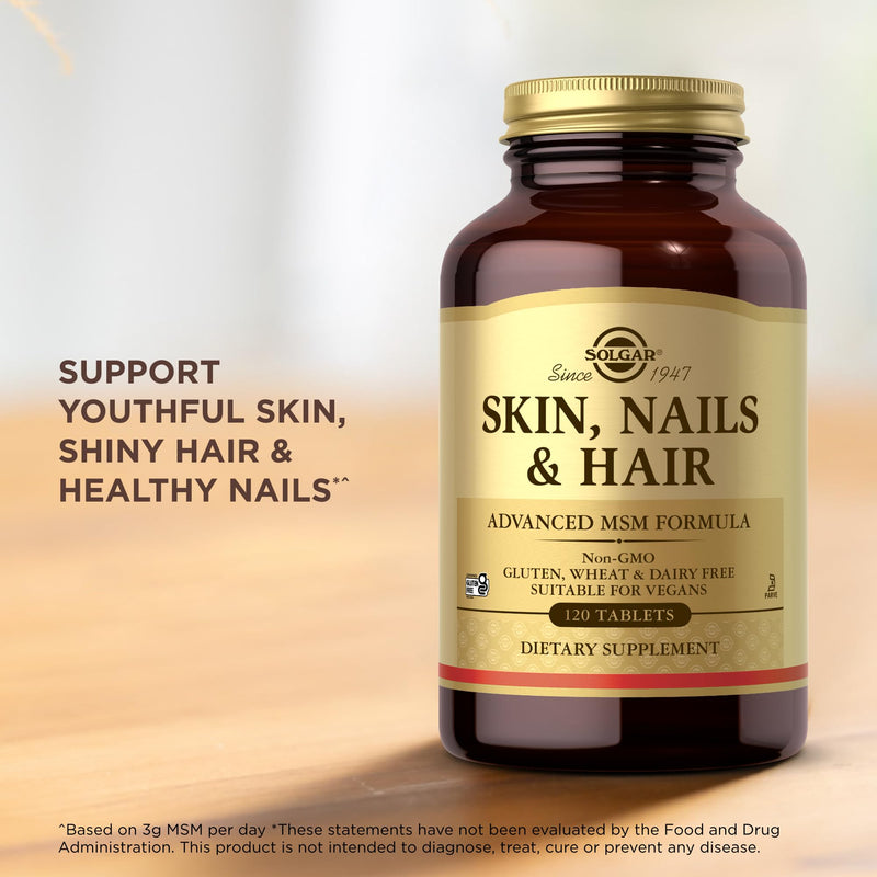 Solgar Skin, Nails & Hair - 120 Tablets - Advanced MSM Formula - Non GMO, Vegan, Gluten & Dairy Free - 60 Servings 120 Count (Pack of 2)