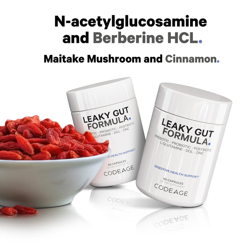 [Australia] - Codeage Leaky Gut, L-Glutamine for Gut Health Support, N-Acetylglucosamine Supplement, Probiotic, Butyric Acid, Polyphenols, Quercetin, DGL, Berberine, BioPerine, Cinnamon, Vegan, Non-GMO, 60 Capsules 60 Count (Pack of 1) 