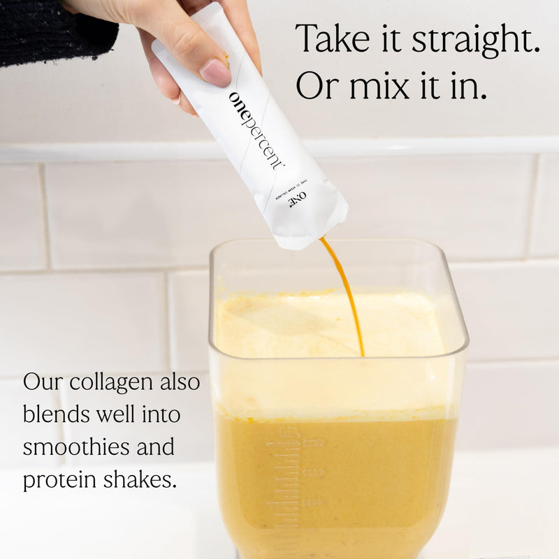 Liquid Collagen Sachets for Joints and Bones - No Mixing Required - Aids Sports Recovery - Plant Based Type 2 Collagen with Vitamins & Glucosamine - One Percent Supplements
