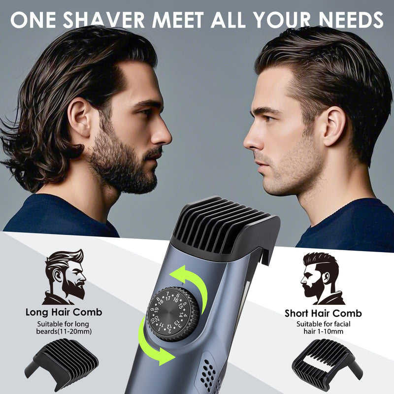 [Australia] - Vacuum Beard Trimmer for Men with 20 Length and Styles Adjustable, Built-in Vacuum Trimmer for Mustache, Sideburns, Facial Hair, Rechargeable Mustache Trimmer 