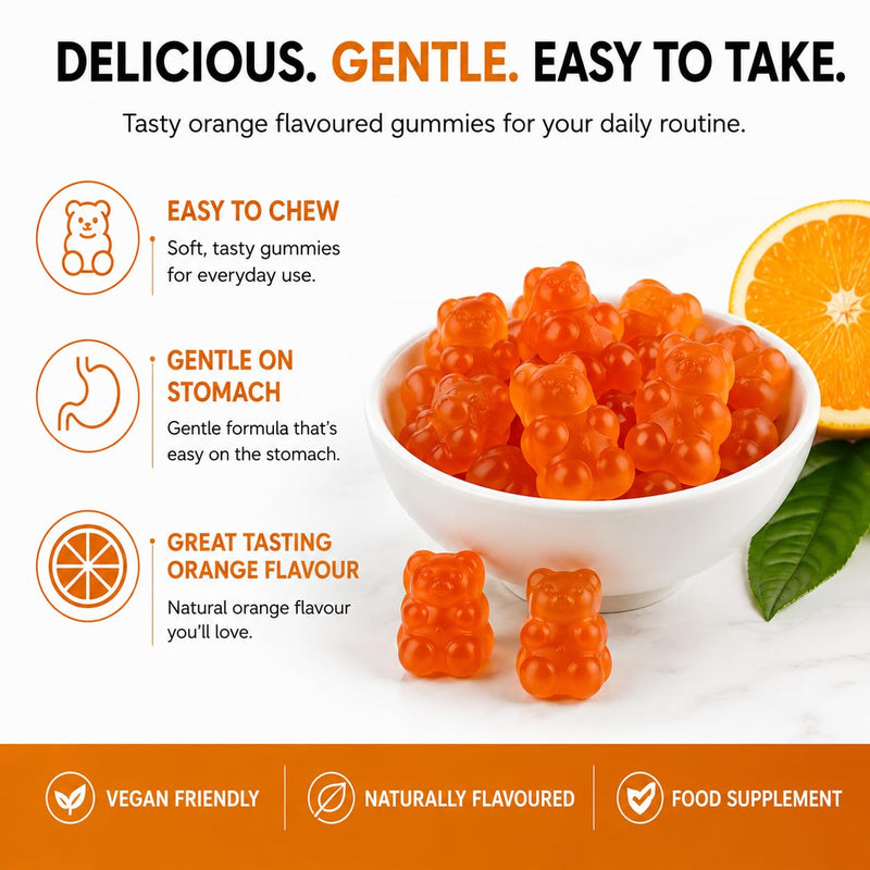 Lactoferrin Gummies 200mg – High Strength Chewable Lactoferrin – with Iron & Vitamin C – No Tablets – Orange Flavour – 60 Gummies (30 Day Supply) – Adults UK
