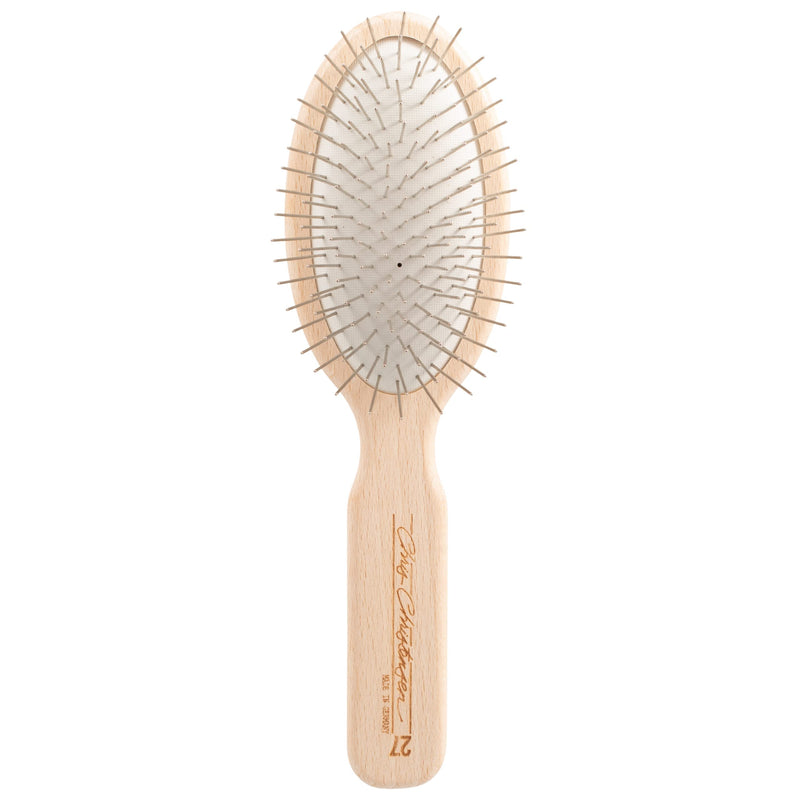 Chris Christensen Ice on Ice Detangle and Finishing Spray + 27mm Oval Original Series Brush: Adds Elasticity & Strength - Stainless Steel Pins, White - PawsPlanet Australia