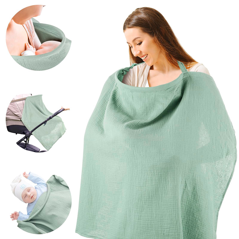 [Australia] - CORATED Nursing Cover for Baby Breastfeeding, Muslin Breathable Breastfeeding Cover Essentials with Rigid Hoop, Multi-use Adjustable Privacy Nursing Apron Cover Bright Green 