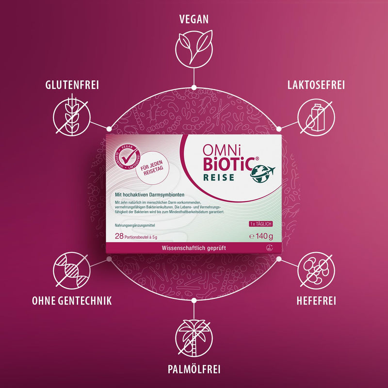 [Australia] - OMNi BiOTiC Travel | 28 servings (140g) | 10 bacterial strains | 5 billion germs per daily dose | powder | Vegan | Gluten free | Lactose free | For daily use Tasteless 28 portions (pack of 1) 