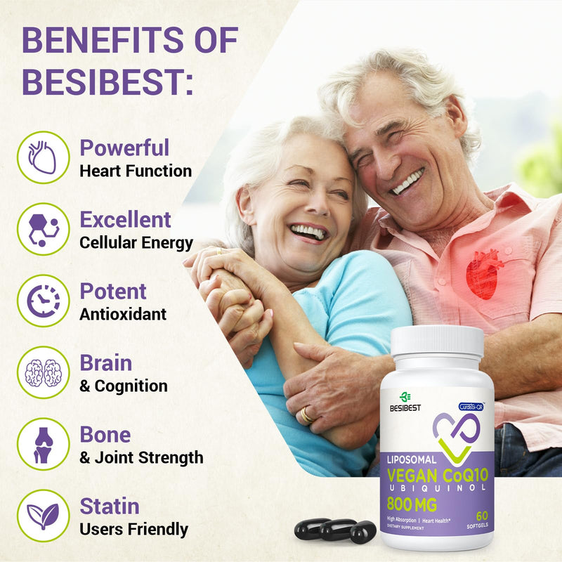 [Australia] - Liposomal Ubiquinol CoQ10 800 MG Softgel, High Absorption CoQ10 Ubiquinol Supplement, Active Coenzyme Q10 800mg, Powerful Antioxidant for Heart & Brain Function, Energy Production, 120 Vegan Softgels 60 Count (Pack of 2) 
