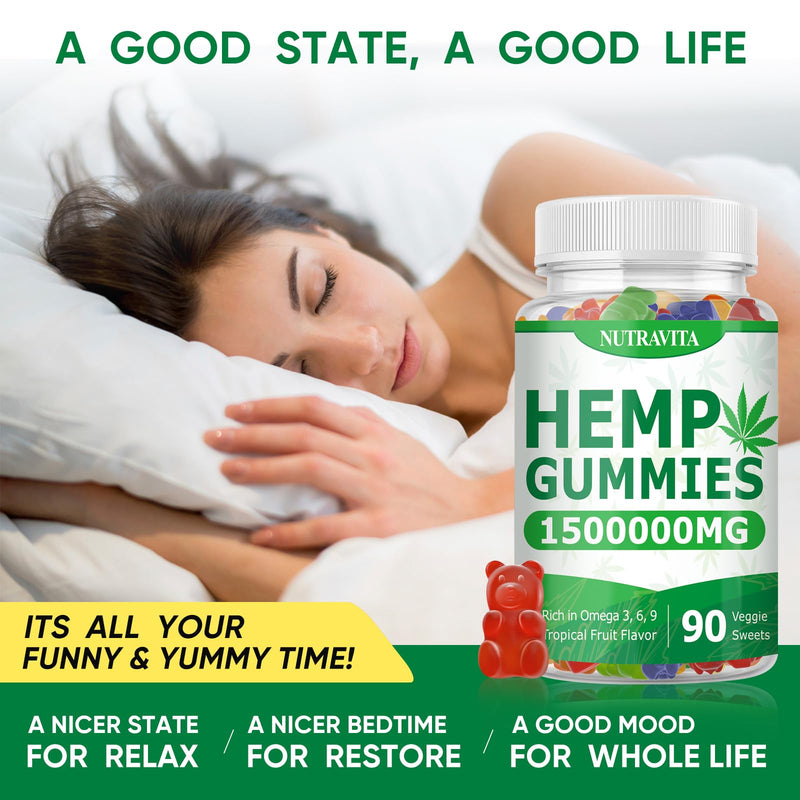 Naturals Fruit Hemp Gummies 1,500,000mg High Strength - Natural Hemp Oil Infused Gummies Great for Peace & Relaxation,America's #1 Favorite Hemp Gummy Brand - 90 Gummies