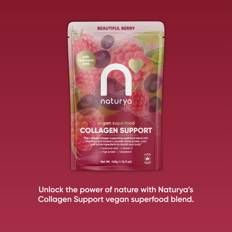 Naturya Vegan Superfood Collagen Support Beautiful Berry 140 g – Plant-Based Collagen Builder with Vitamin C, Hyaluronic Acid & Mixed Berry Flavour