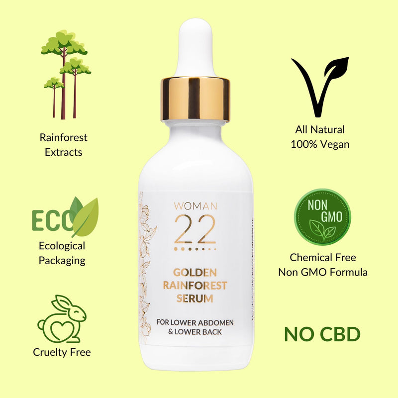 [Australia] - Period Pain Relief Serum | For Cramps, Bloating, PMS | All Natural | Soothing, Fast-Acting Relief for Menstrual Discomfort | No Hormones, Non-GMO Formula | Woman 22¬Æ Golden Rainforest Serum 2 oz 