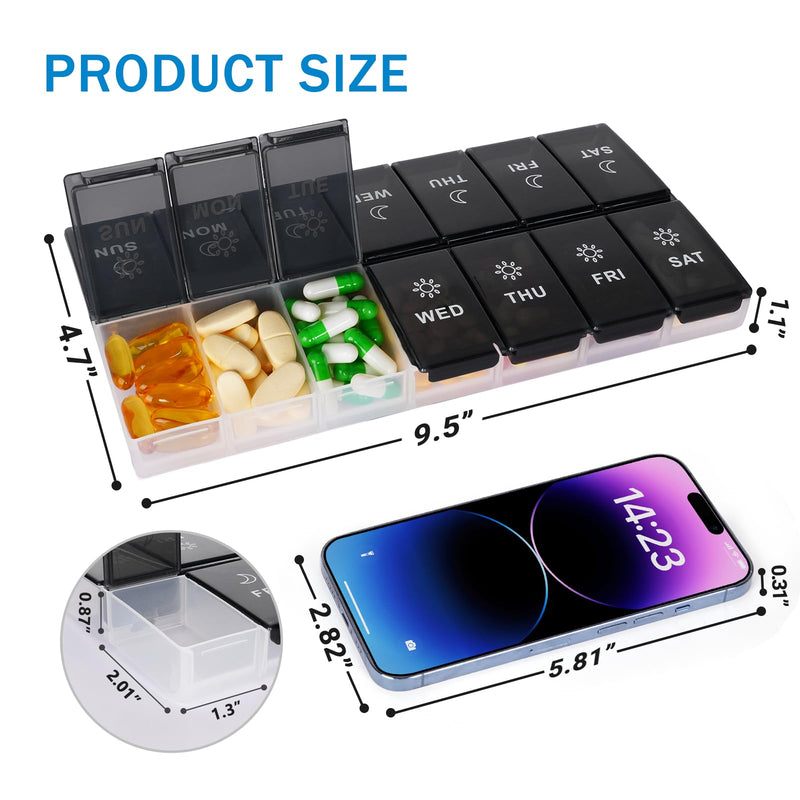 Mossime XL Pill Organizer 2 Times a Day, 7 Day Am Pm Weekly Pill Box | 2 Times a Day, 7 Day Pill Box Am Pm, 14 Compartments, Weekly Day Night Vitamin Holder White