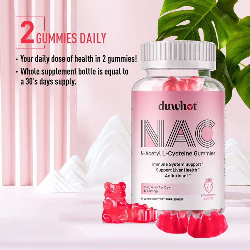 [Australia] - NAC Gummies 600mg, N Acetyl Cysteine Supplement NAC Chewable for Antioxidants & Immune Support, Lung & Liver Health, Natural Strawberry Flavor, 60ct 