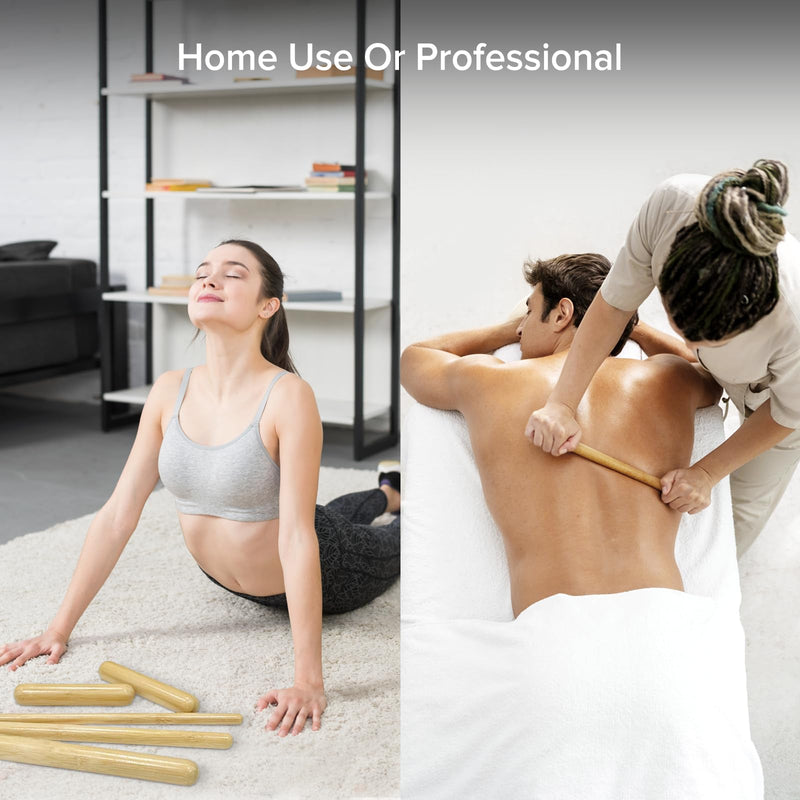 [Australia] - 4PCS Solid Bamboo Massage Sticks & Guasha Set with Roller/Stick - 100% Bamboo Therapy Tools for Neck/Arm/Back/Legs/Full Body, Deep Tissue Massage, Muscle Relaxation, Body Shaping, Fatigue Relief 