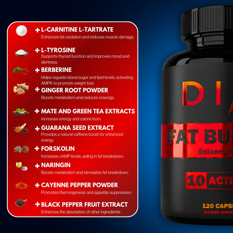 New | Powerful Fat Burner | Based on 43 Scientific Studies | Highly Dose | Effective Ingredients | Increased Metabolism | Fat Removal | Energy | Appetite suppressant | Berberine