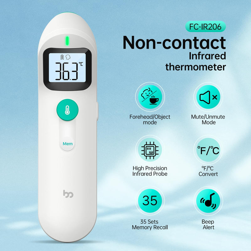 [Australia] - Fever thermometer contactless for babies and adults, digital forehead thermometer, infrared thermometer with immediate, accurate reading, fever alarm, white 