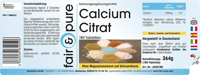 [Australia] - Fair & Pure® - Calcium Citrate 300mg - 180 tablets - vegan - pure substance without additives - 100% calcium citrate 